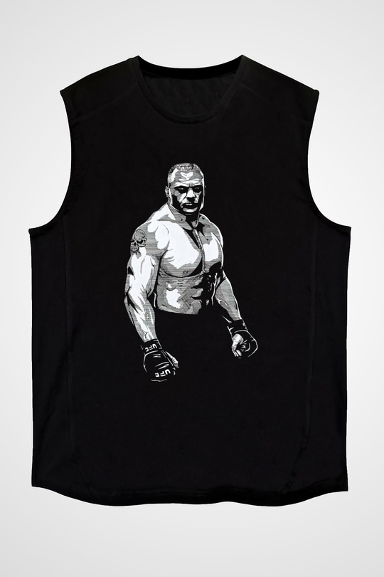 Brock Lesnar Baskılı Unisex Siyah Kolsuz Tişört - Tshirt