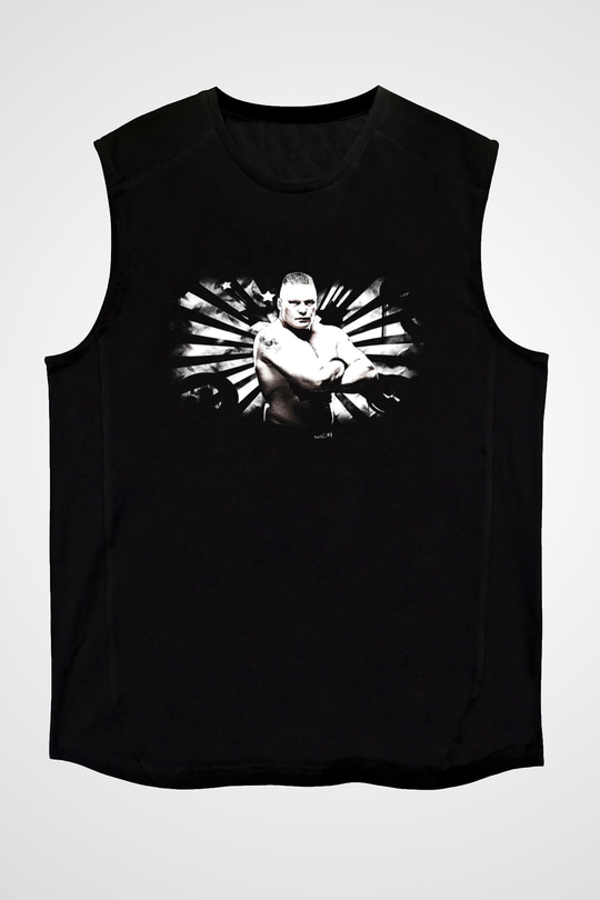 Brock Lesnar Baskılı Unisex Siyah Kolsuz Tişört - Tshirt