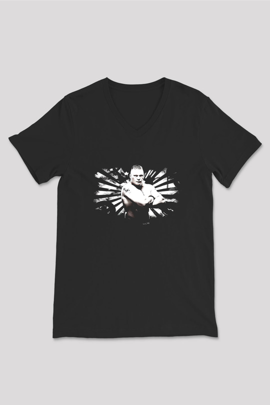 Brock Lesnar Baskılı Unisex Siyah V Yaka Tişört - Tshirt