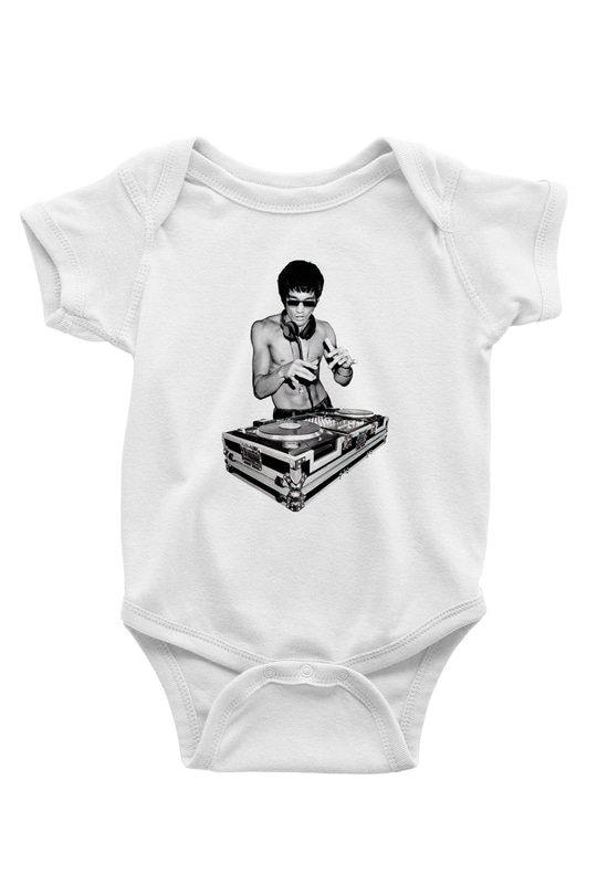 Bruce Lee Baskılı Beyaz Unisex Bebek Body - Zıbın
