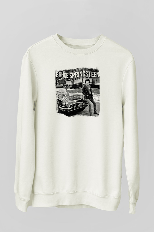 Bruce Springsteen Baskılı Unisex Beyaz Sweatshirt
