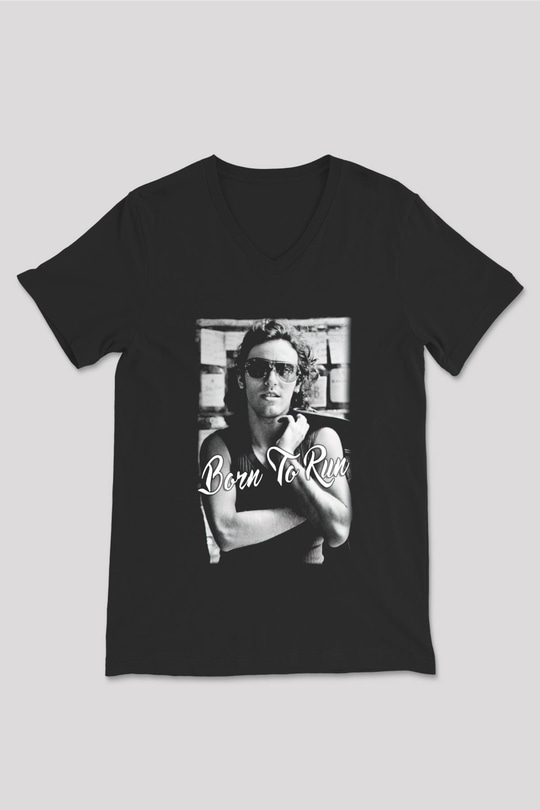 Bruce Springsteen Siyah Unisex V Yaka Tişört T-Shirt