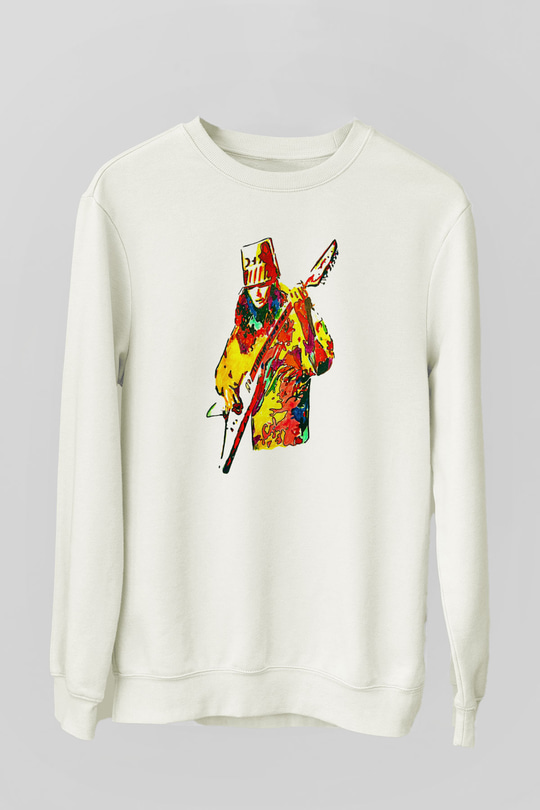 Buckethead Baskılı Beyaz Unisex Sweatshirt