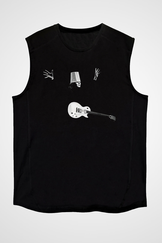 Buckethead Baskılı Unisex Siyah Kolsuz Tişört - Tshirt