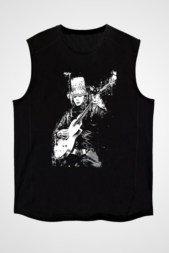 Buckethead Baskılı Unisex Siyah Kolsuz Tişört - Tshirt