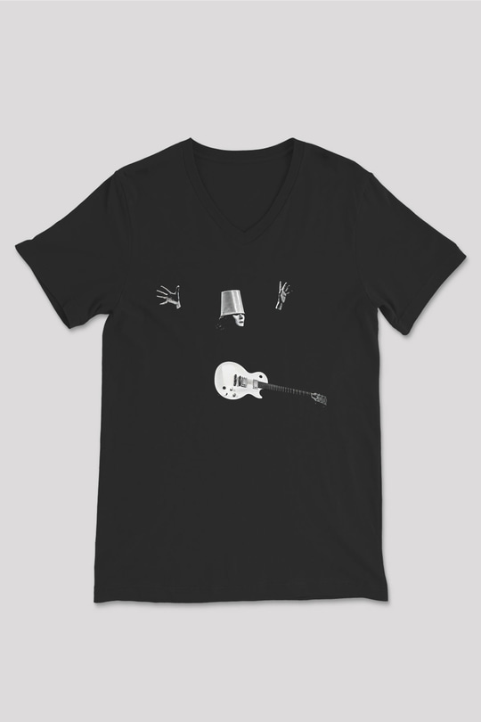 Buckethead Baskılı Unisex Siyah V Yaka Tişört - Tshirt