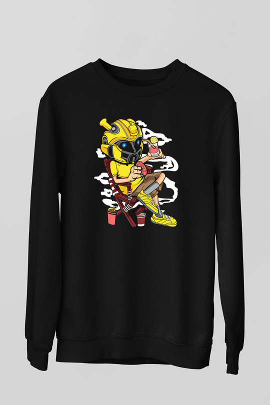 Bumble Bee Holiday Baskılı Unisex Siyah Sweatshirt