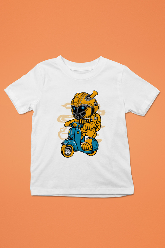 Bumble Bee Scooter Baskılı Unisex Beyaz Çocuk Tişört