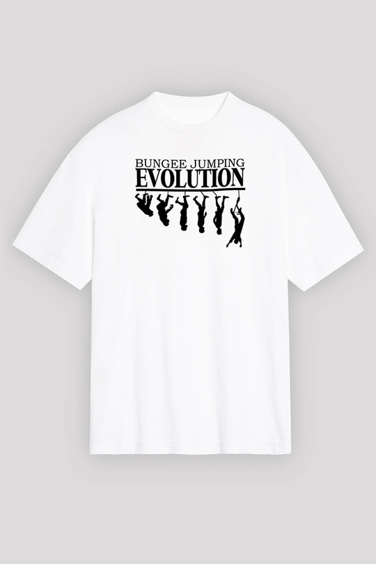Bungee Jumping Baskılı Unisex Beyaz Oversize Tişört - Tshirt