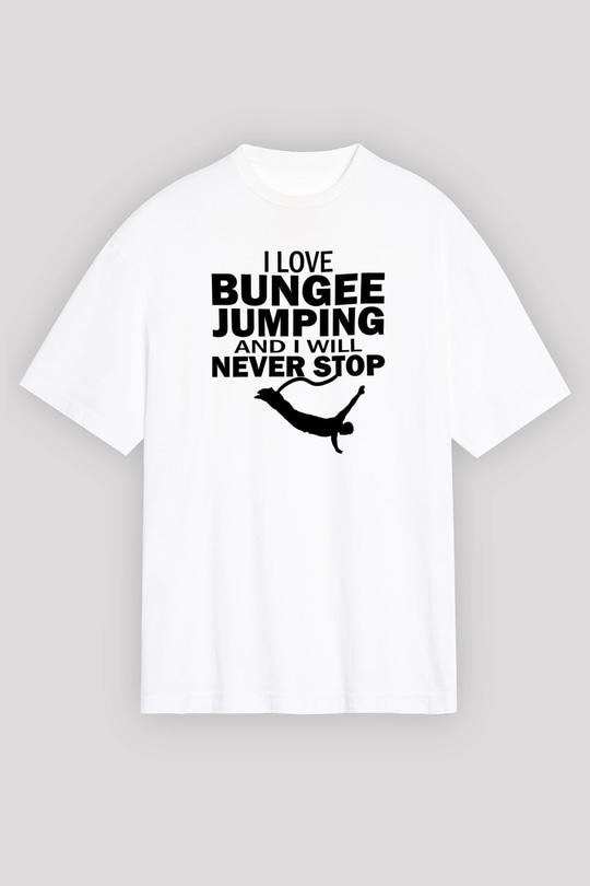 Bungee Jumping Baskılı Unisex Beyaz Oversize Tişört - Tshirt
