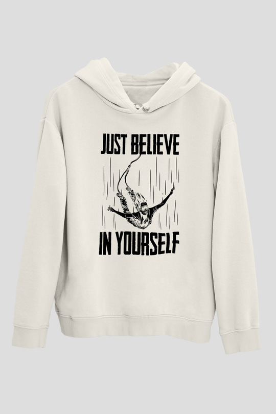 Bungee Jumping Baskılı Unisex Ekru Hoodie