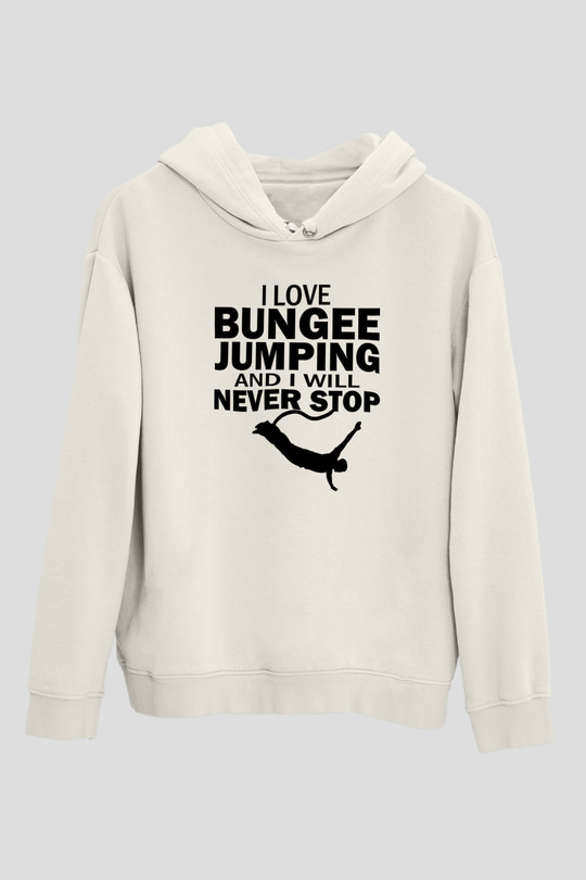 Bungee Jumping Baskılı Unisex Ekru Hoodie