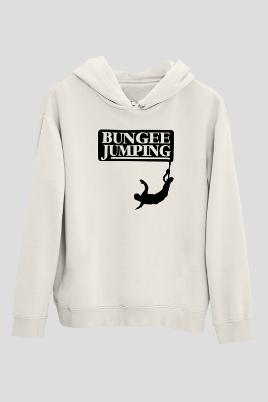 Bungee Jumping Baskılı Unisex Ekru Hoodie