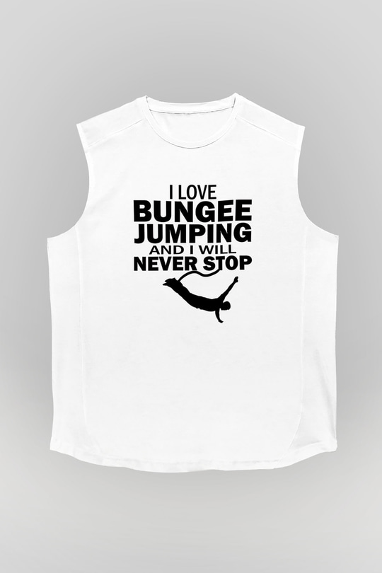 Bungee Jumping Baskılı Unisex Kolsuz Beyaz Tişört