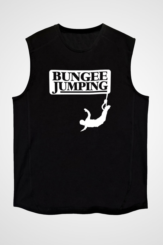 Bungee Jumping Baskılı Unisex Siyah Kolsuz Tişört