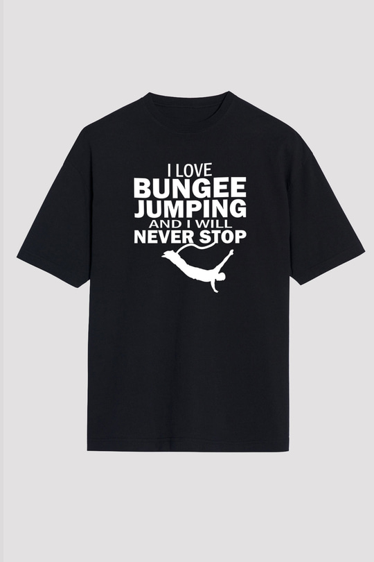 Bungee Jumping Baskılı Unisex Siyah Oversize Tişört