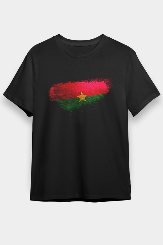 Burkina Faso Bayrağı Baskılı Unisex Siyah Tişört