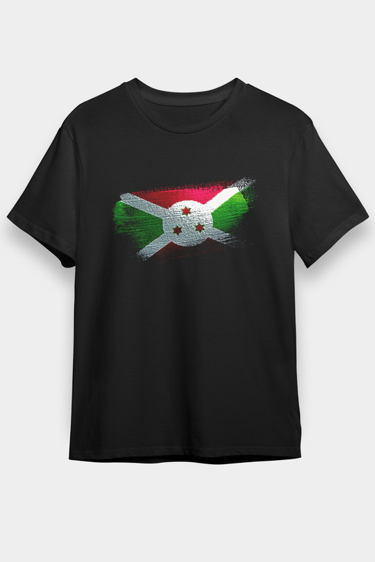 Burundi Bayrağı Baskılı Unisex Siyah Tişört