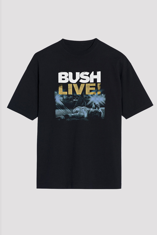 Bush Baskılı Unisex Siyah Oversize Tişört