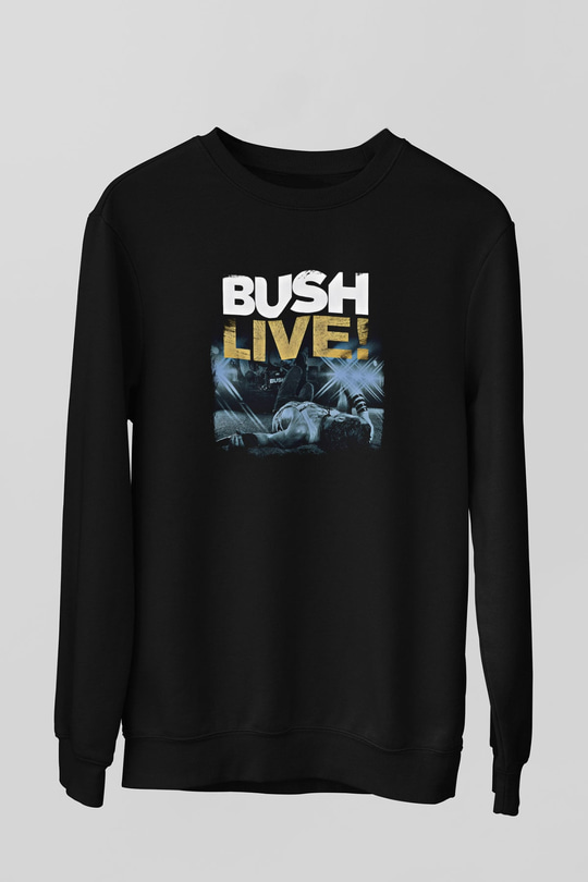 Bush Baskılı Unisex Siyah Sweatshirt