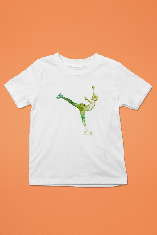 Buz Pateni Baskılı Unisex Beyaz Çocuk Tişört - Tshirt