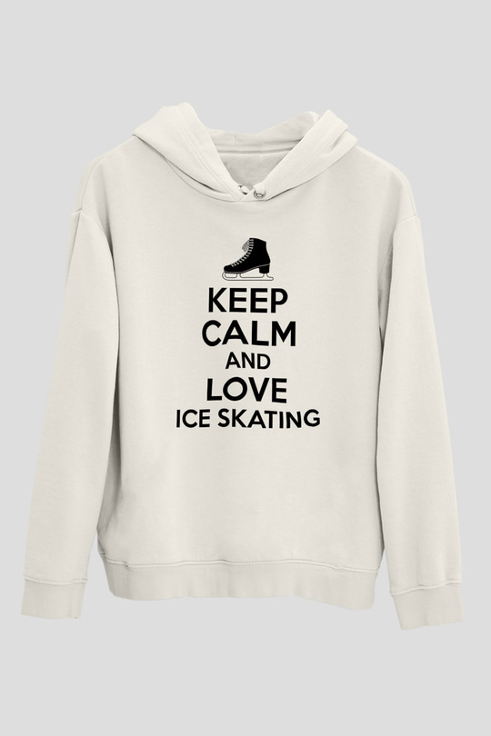 Buz Pateni Baskılı Unisex Ekru Hoodie