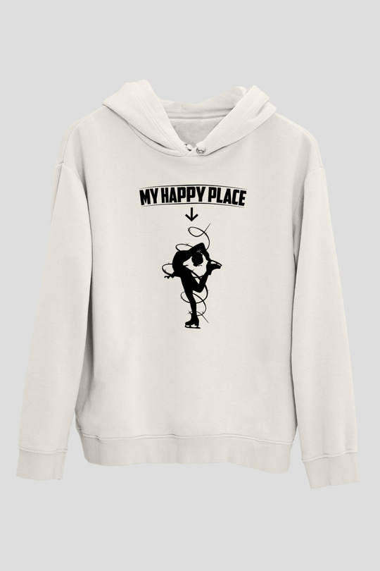 Buz Pateni Baskılı Unisex Ekru Hoodie
