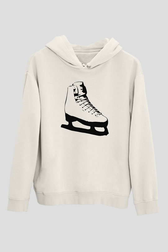 Buz Pateni Baskılı Unisex Ekru Hoodie