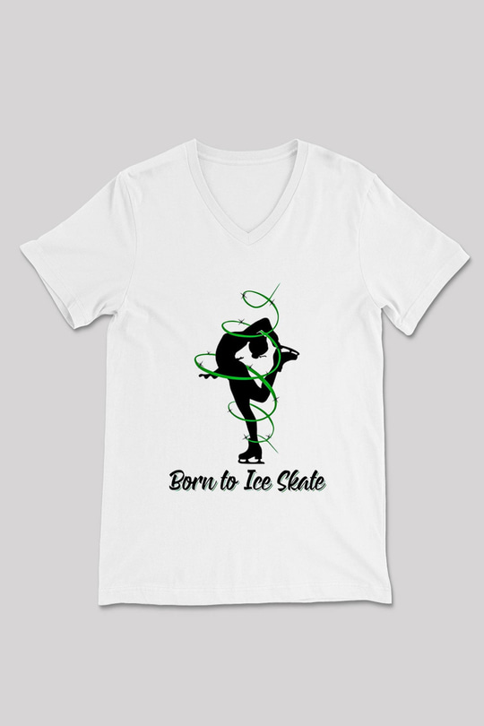 Buz Pateni Baskılı Unisex V Yaka Tişört - Tshirt