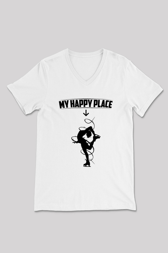 Buz Pateni Baskılı Unisex V Yaka Tişört - Tshirt