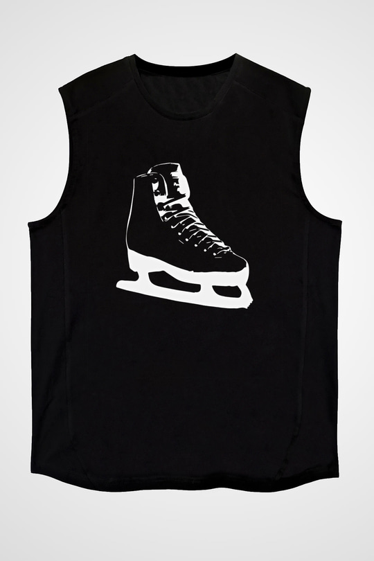 Buz Pateni - Ice skating Baskılı Unisex Siyah Kolsuz Tişört