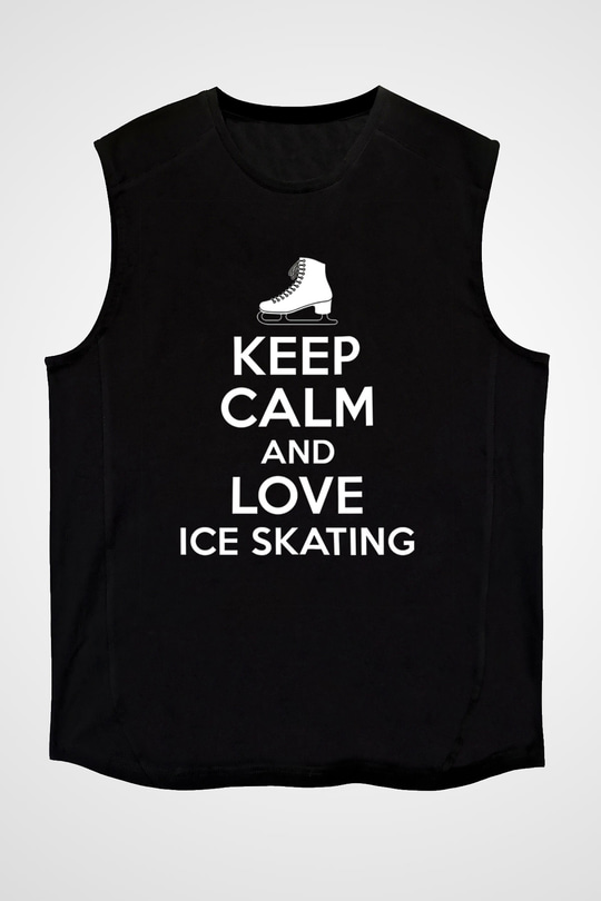 Buz Pateni - Ice skating Baskılı Unisex Siyah Kolsuz Tişört
