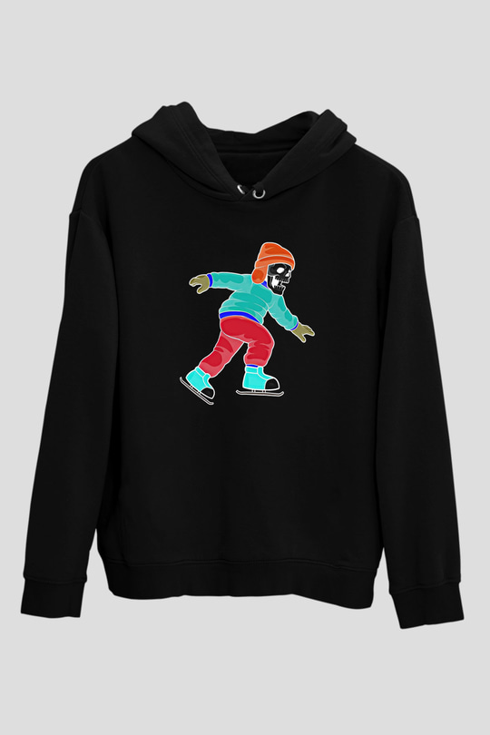 Buz Pateni - Ice skating Baskılı Unisex Siyah Hoodie