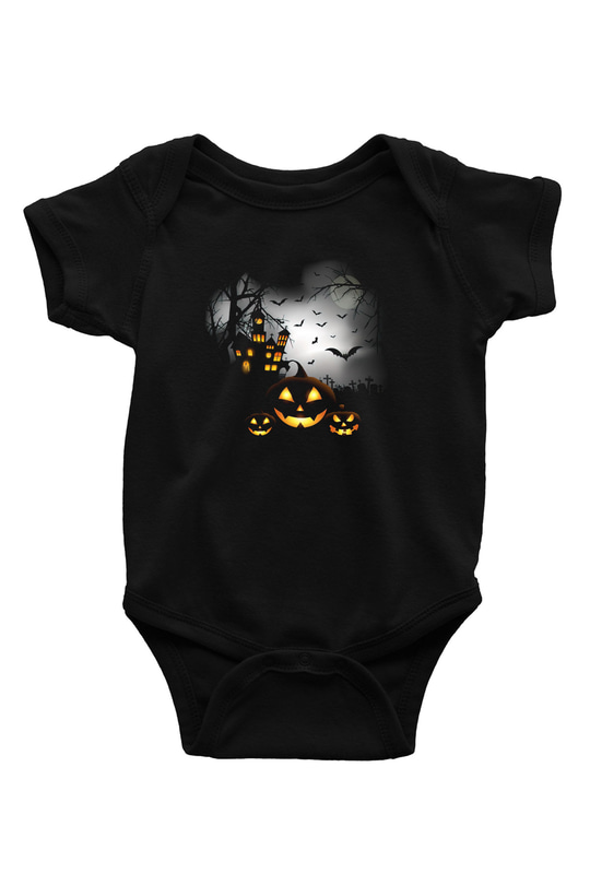 Cadılar Bayramı-Halloween Baskılı Siyah Bebek Body - Zıbın