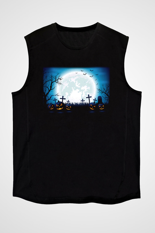 Cadılar Bayramı-Halloween Siyah Unisex Kolsuz Tişört