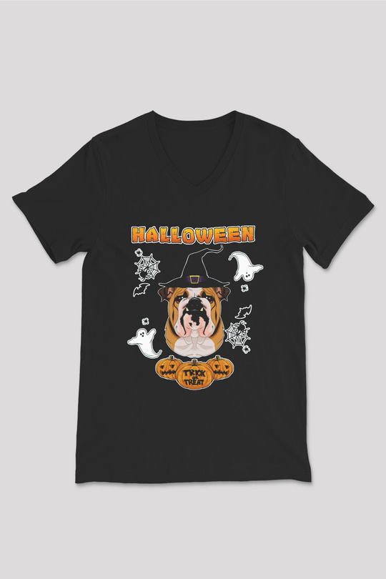 Cadılar Bayramı-Halloween Siyah Unisex V Yaka Tişört
