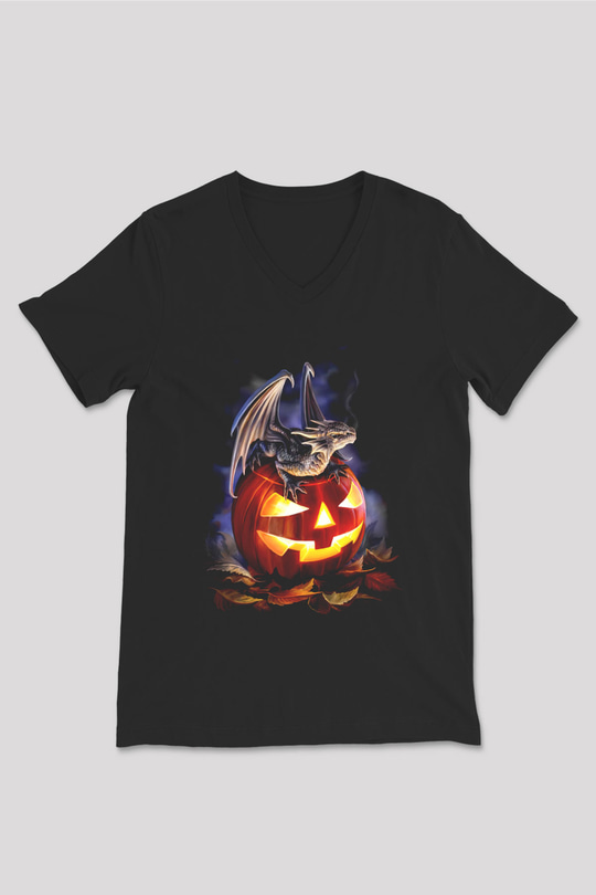 Cadılar Bayramı-Halloween Siyah Unisex V Yaka Tişört