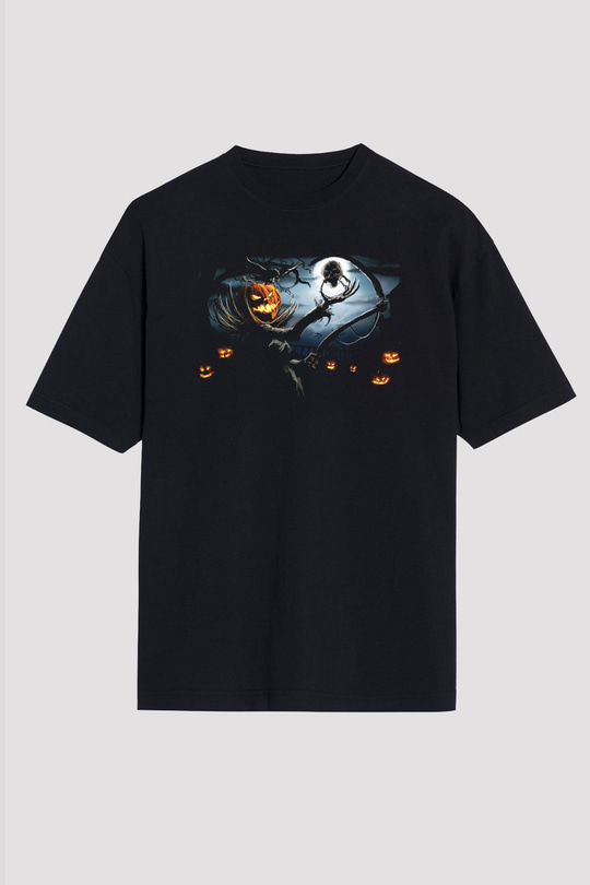 Cadılar Bayramı-Halloween Siyah Unisex Oversize Tişört T-Shirt