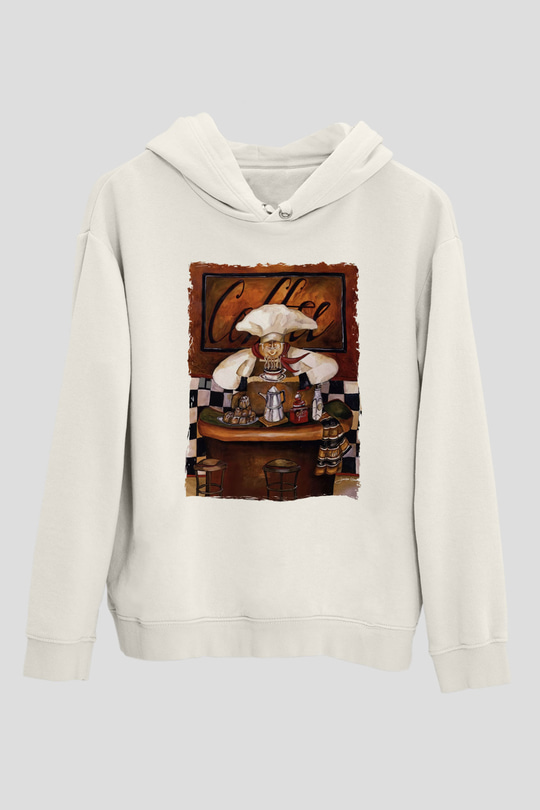 Cafe Beyaz Unisex Kapüşonlu Sweatshirt