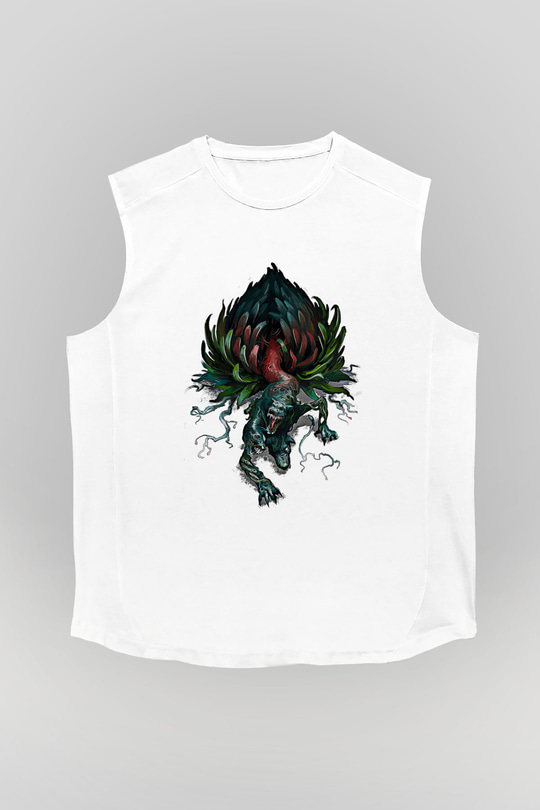 Call Of Ctulhu Baskılı Beyaz Unisex Kolsuz Tişört - Tshirt