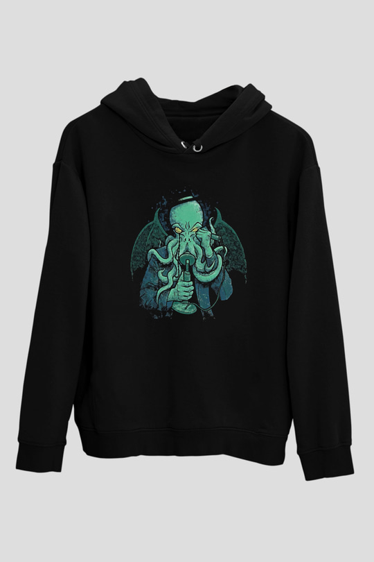 Call Of Ctulhu Baskılı Unisex Siyah Kapüşonlu Sweatshirt