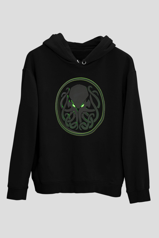 Call Of Ctulhu Baskılı Unisex Siyah Kapüşonlu Sweatshirt