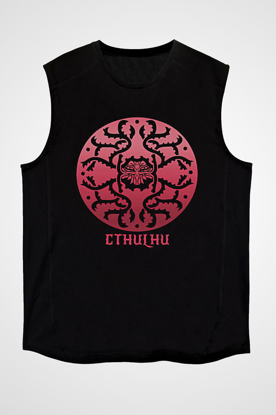 Call Of Ctulhu Baskılı Unisex Siyah Kolsuz Tişört - Tshirt