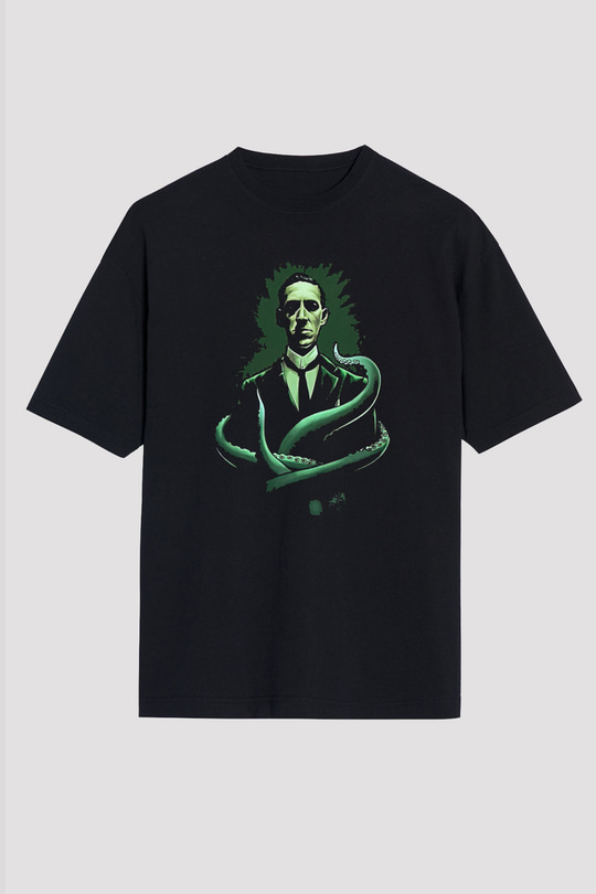 Call Of Ctulhu Baskılı Unisex Siyah Oversize Tişört - Tshirt