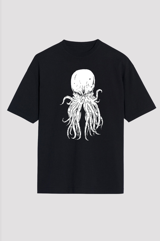 Call Of Ctulhu Baskılı Unisex Siyah Oversize Tişört - Tshirt