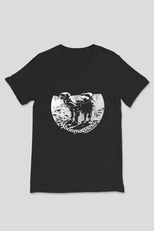 Camel Baskılı Unisex Siyah V Yaka Tişört - Tshirt