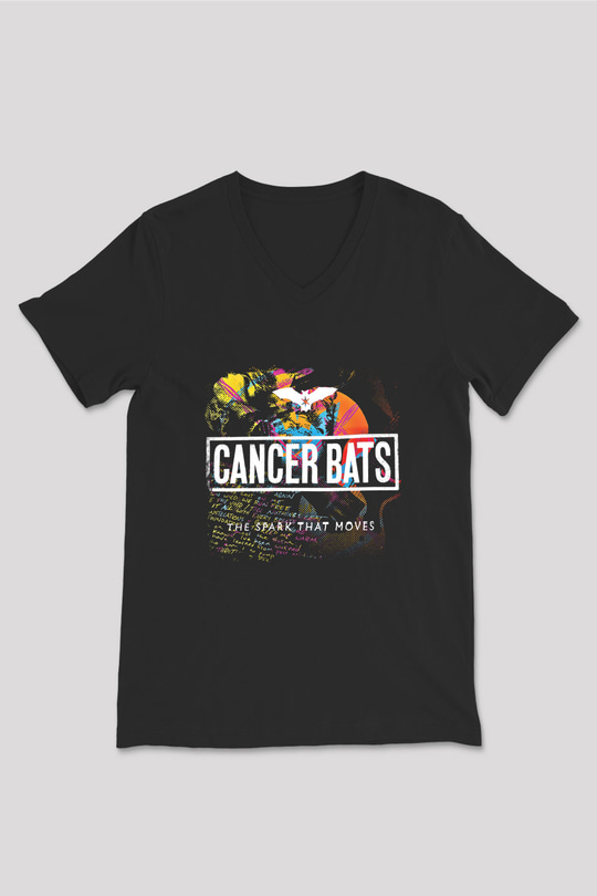 Cancer Bats Baskılı Unisex Siyah V Yaka Tişört
