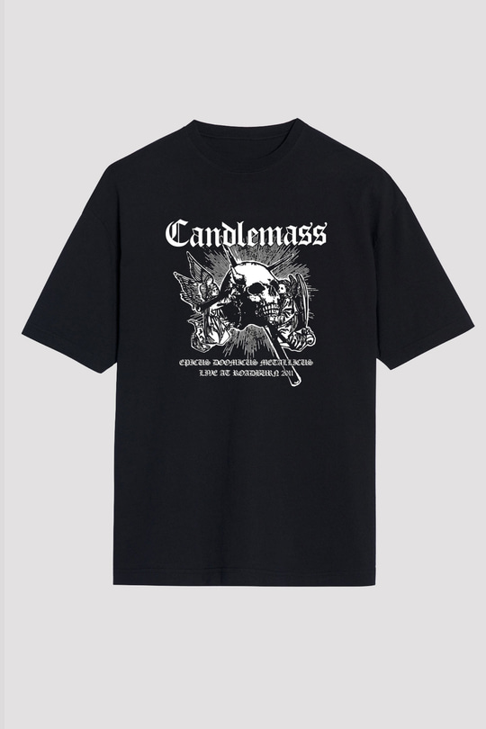 Candlemass Baskılı Unisex Siyah Oversize Tişört