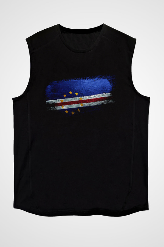 Cape Verde Bayrağı Baskılı Unisex Siyah Kolsuz Tişört