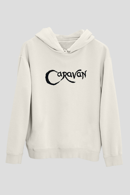 Caravan Baskılı Beyaz Unisex Kapüşonlu Sweatshirt